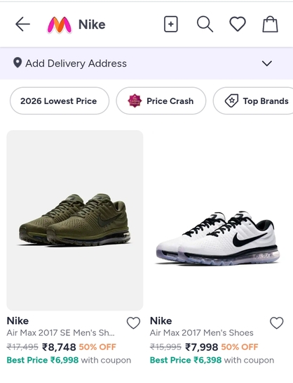 Click to enlarge Nike Shoes/Sneakers Upto 50% Off + 10% Off With Coupon + 20% Off On Buying 3