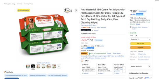 Click to enlarge Pet wipes deal 158 + 3% Coupon
