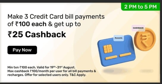 Bajaj-Make 3 Credit Card bill payments of ₹100 each & get up to 25 Cashback