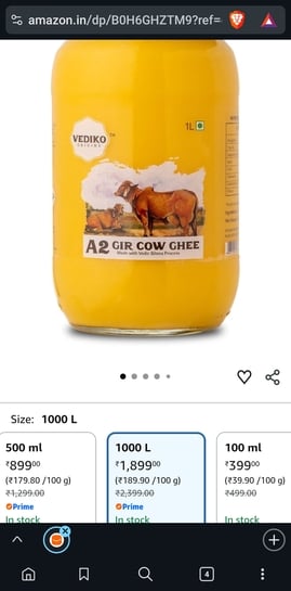Vediko Origins A2 Gir Cow Ghee (1L)