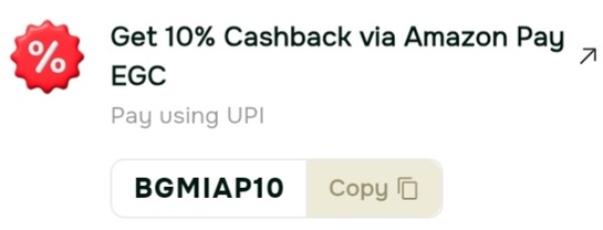 Woohoo- Buy BGMI UC GV get amazon pay gv as 10% cashback