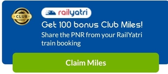 Intrcity bus 100 club miles point on checking pnr status train booked from rail yatri app