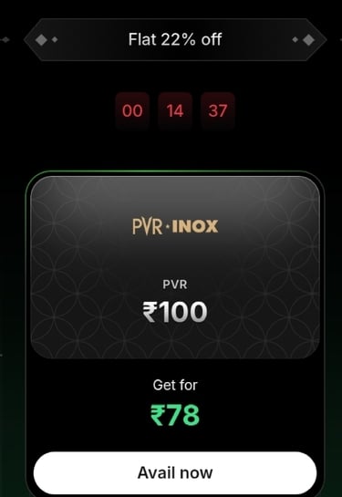 Hubble - Pvr 22% off on 100gv get at Rs78