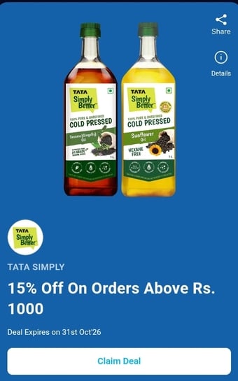 Paytm - Tata simply better 15% off coupon