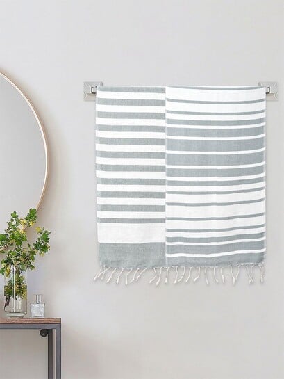 Buy KLOTTHE Multicoloured & Grey 2 Striped Cotton 233 GSM Bath Towel - Bath Towels for Unisex 40350214 | Myntra