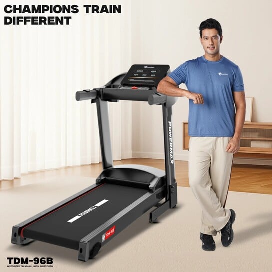 PowerMax TDM-96B Foldable Treadmill with LED Display & Heart Rate Sensors