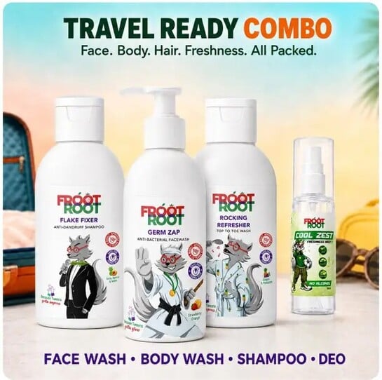 [100 % Coins back]. FROOT ROOT Flake Fixer Anti Shampoo ,wash ,Deo sets for Kids