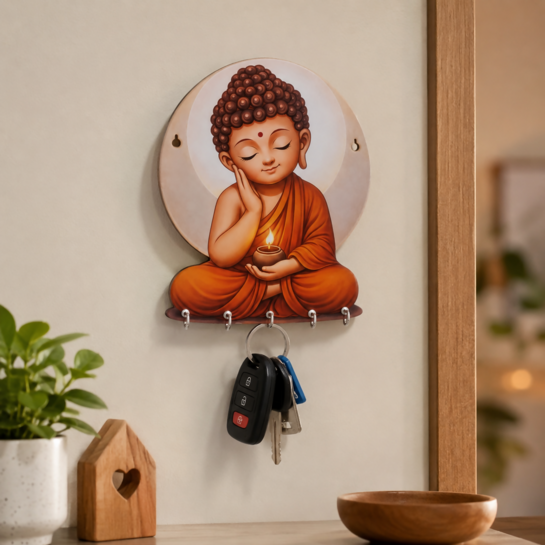 Beautiful Buddha Wall Mounted Key Holder with 5 Hooks for Home & Office