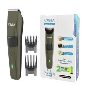 VEGA Power Series Beard Trimmer for Men with Self-Sharpening Stainless Steel Blade, 160 Min Runtime, 40 Length Settings, USB Type-C, Corded & Cordless Use, 2 Comb Attachments, 1 Yrs Warranty (VHTH-25)