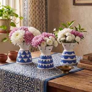 White & Blue Ceramic Flower Vase 5" – Elegant Home Decor | Pack of 1