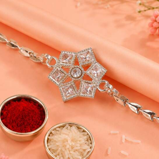 Star Floral Silver Rakhi In Just 8/-