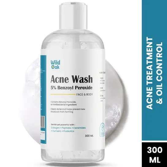 WildOak 5% Benzoyl Peroxide Acne Wash for Face & Body | 300ml