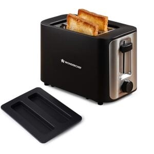 Wonderchef Roma 2-Slice Pop-up Toaster with Lid Cover, 6 Browning Options for Golden Crispy Bread Toasts, Mid-Cycle Cancel Function, Crumb Tray, 2-Yr Warranty, Black, Automatic Electric Toaster