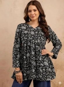 Vankar Women's Black & Multicolor Floral Print Regular Fit Top