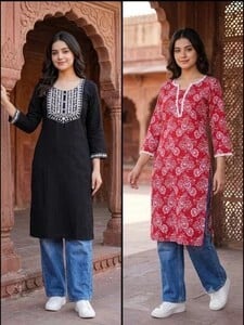 Click to enlarge WULAMIA Women Embroidered, Printed Kurta