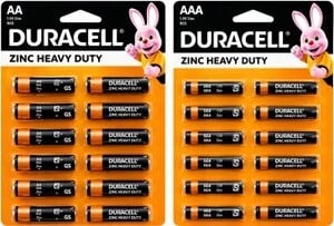 DURACELL Zinc Heavy Duty AA AND AAA Batteries, 1.5V Leak-Resistant Power Battery (Pack of 24)
